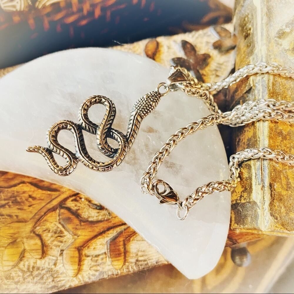 Snake Stainless Steel Wheat Chain Necklace, Unisex Snake Jewelry
